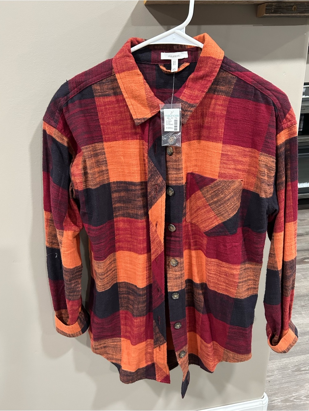 Maurices Orange and Burgundy Plaid Button-Down Shirt